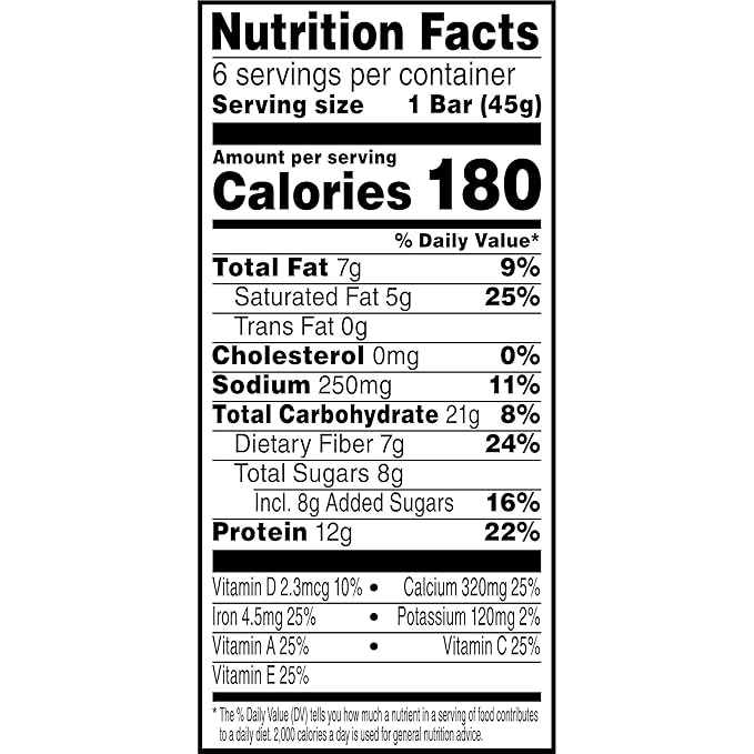 Información nutricional de barritas proteicas Special K para alimentación de emergencia