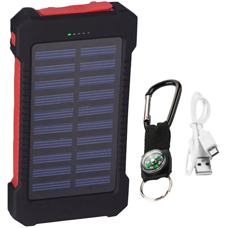 Powerbank solar 10000mAh impermeable color rojo para emergencias outdoor