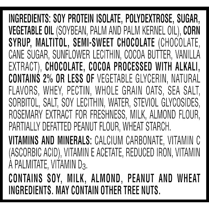 Información nutricional de barritas proteicas Special K para alimentación de emergencia
