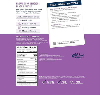 Información nutricional fresas liofilizadas Augason Farms para alimentación táctica