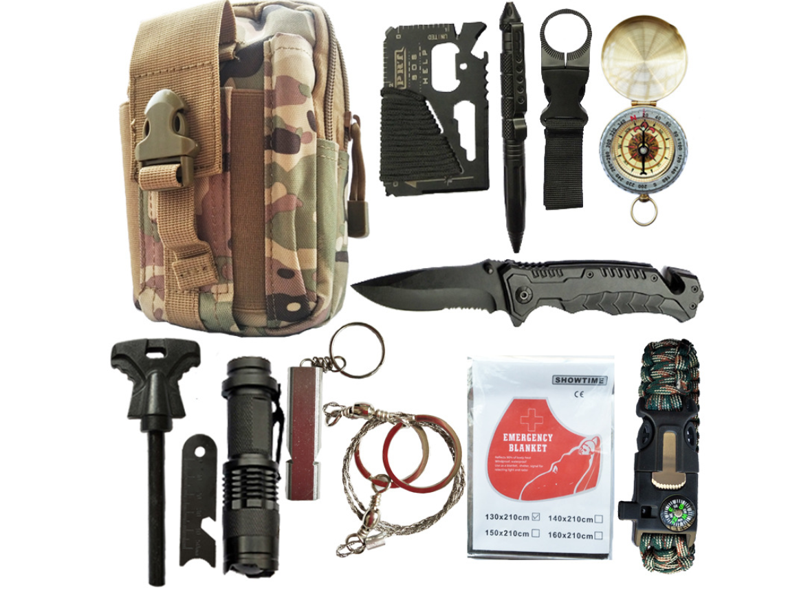 Kit de supervivencia y primeros auxilios camuflaje para camping y outdoor
