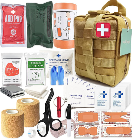 Kit IFAK de trauma militar color tan con torniquete y suministros médicos de emergencia